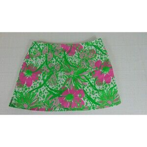 Lilly Pulitzer Skort Pink Green Tiger Face Print Pockets Womens Size 4 Resort